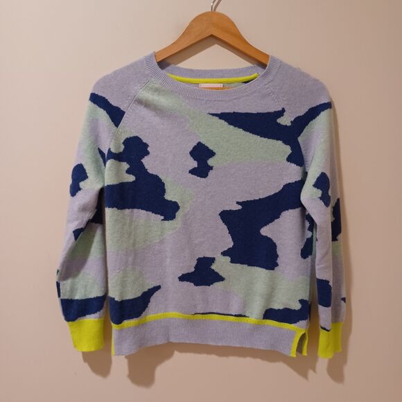 Brodie Cashmere Cora Camo Jumper  Blue Mist Long Sleeve Crew Neck Sweater XS - Picture 2 of 7